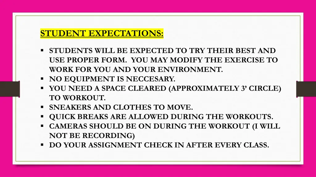 student expectations