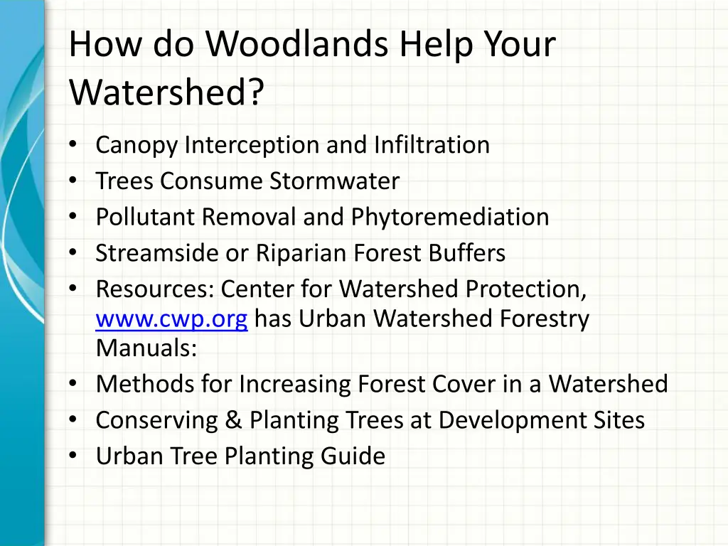 how do woodlands help your watershed canopy