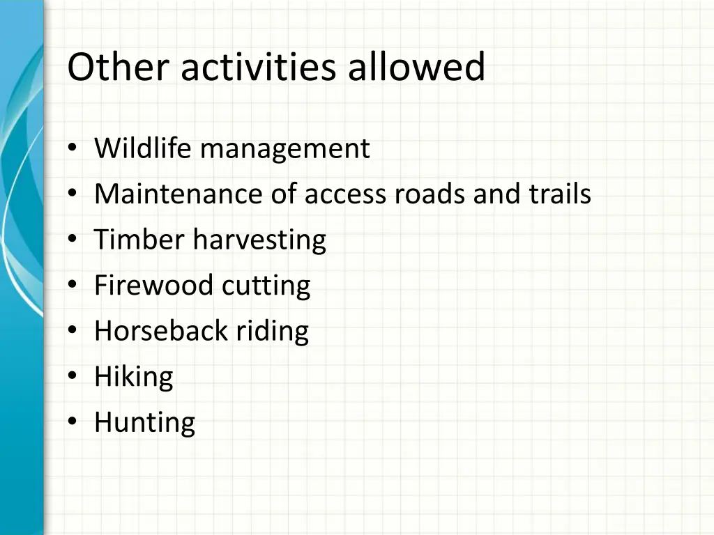 other activities allowed