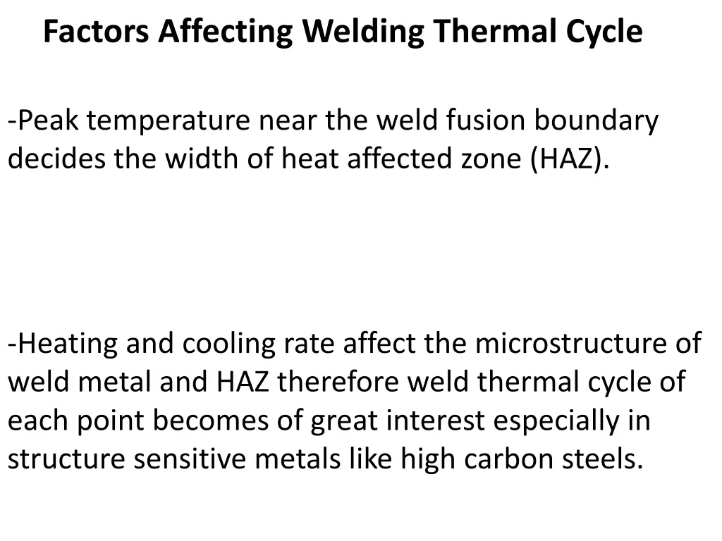 factors affecting welding thermal cycle
