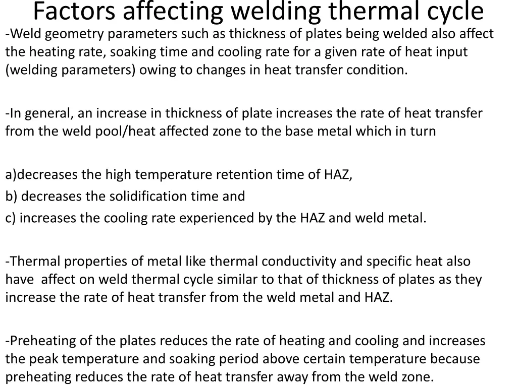 factors affecting welding thermal cycle weld