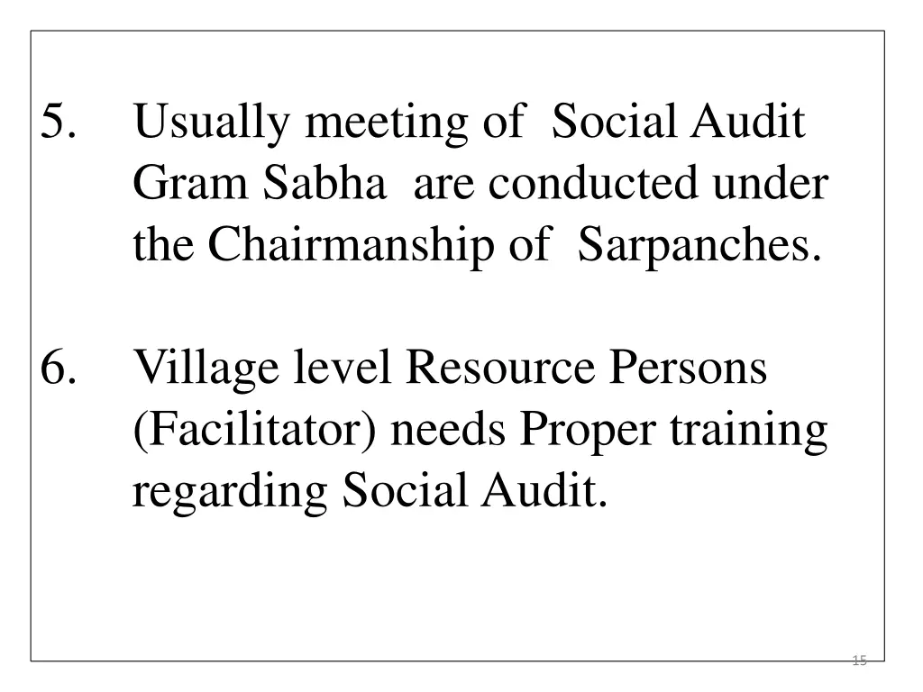 5 usually meeting of social audit gram sabha