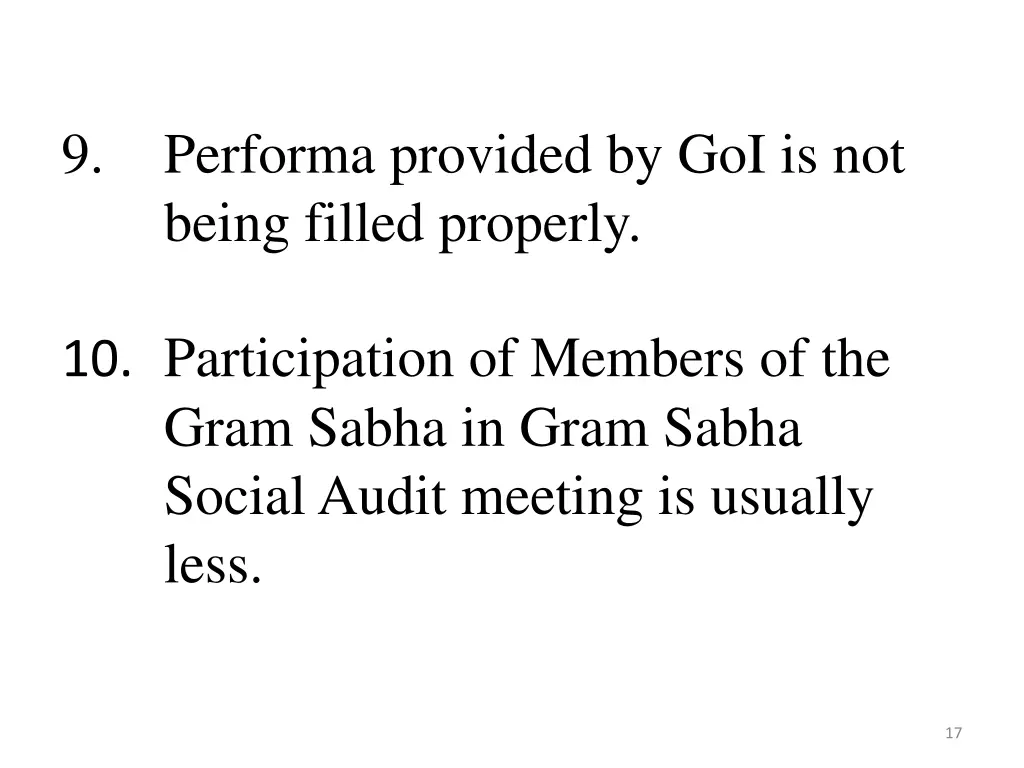 9 performa provided by goi is not being filled