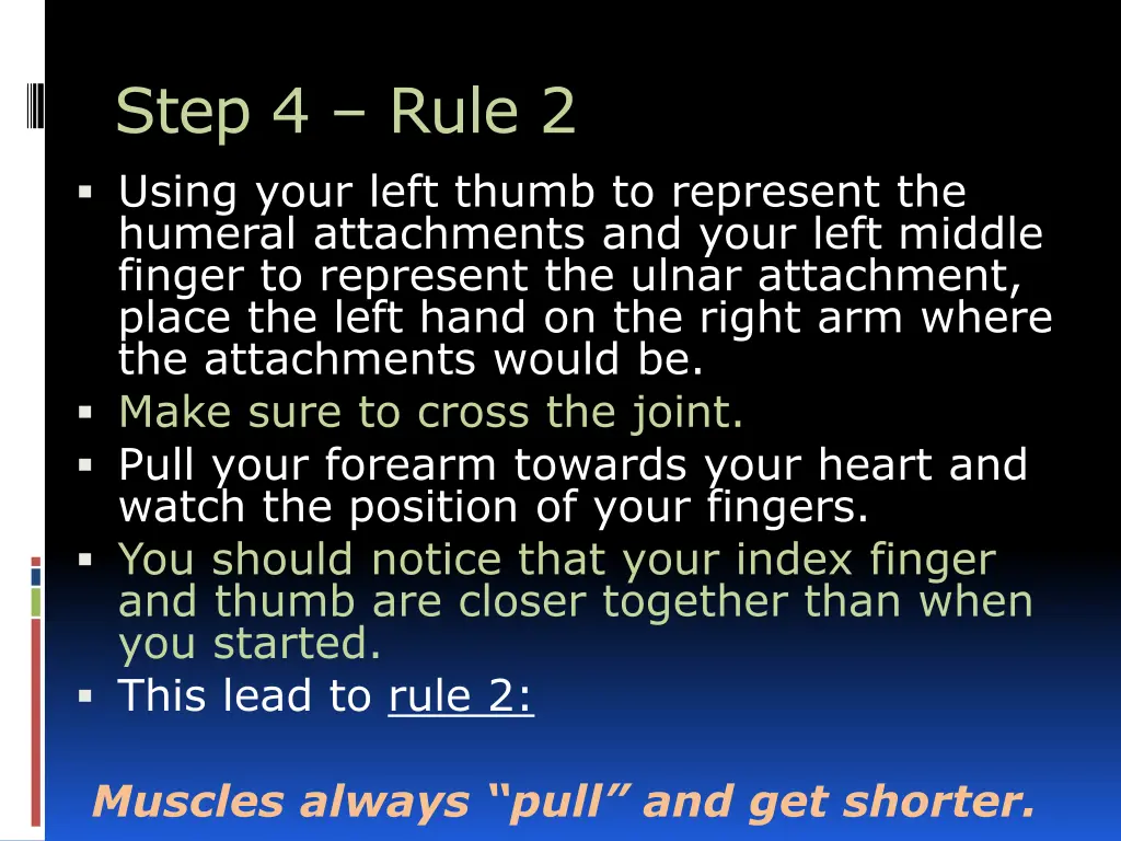 step 4 rule 2 using your left thumb to represent