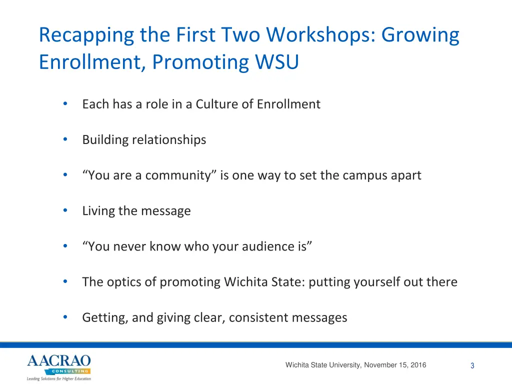 recapping the first two workshops growing