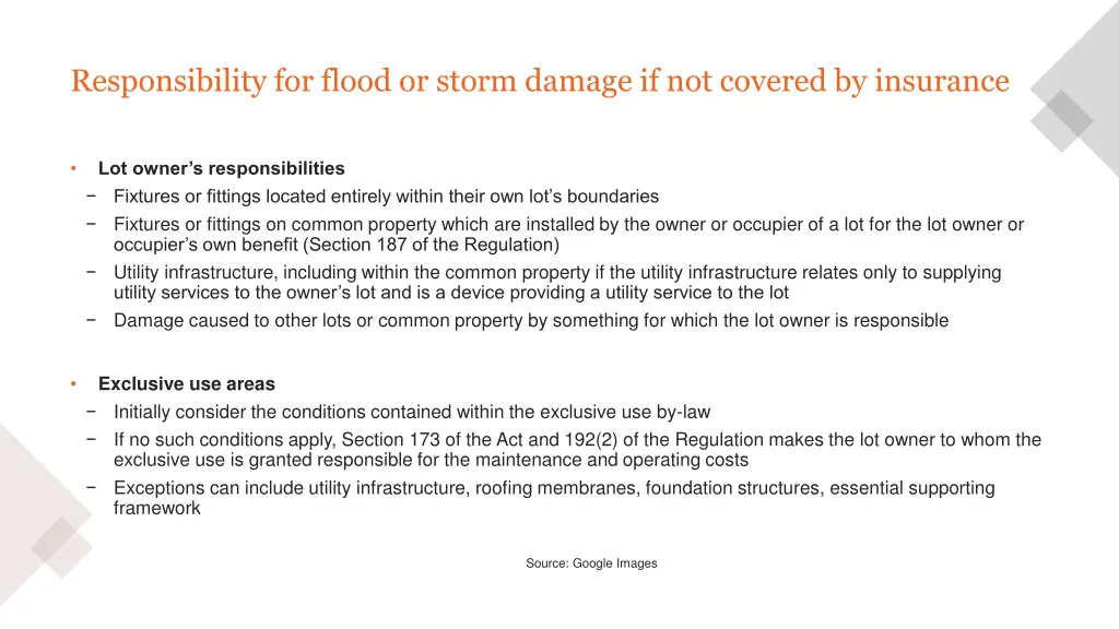 responsibility for flood or storm damage 1