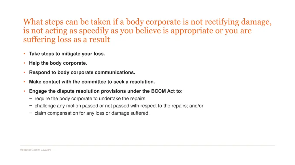 what steps can be taken if a body corporate