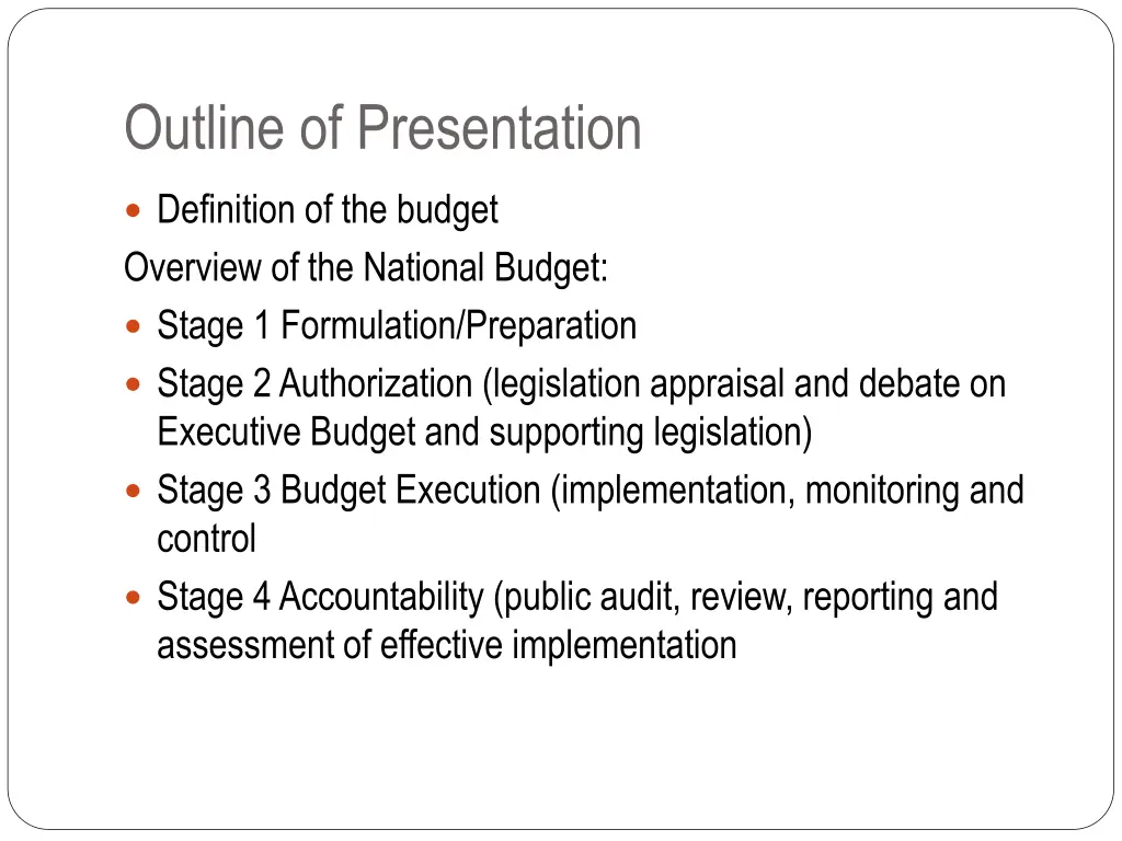 outline of presentation