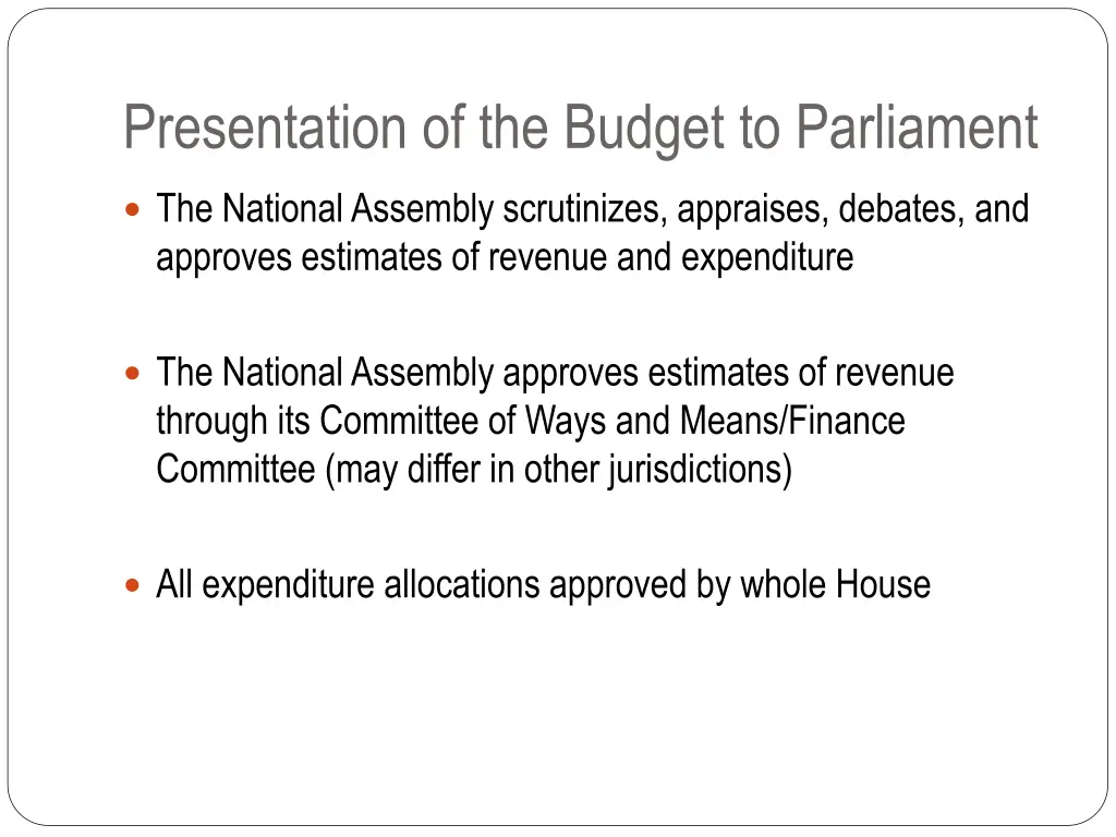 presentation of the budget to parliament 1