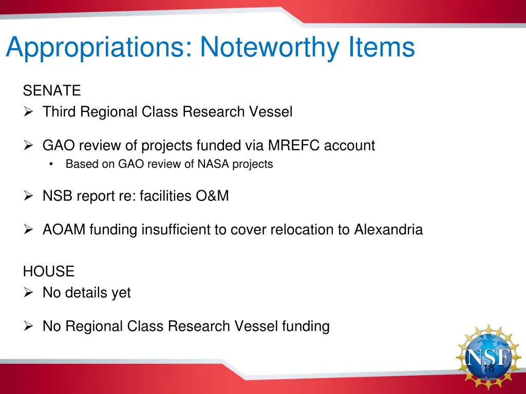 appropriations noteworthy items