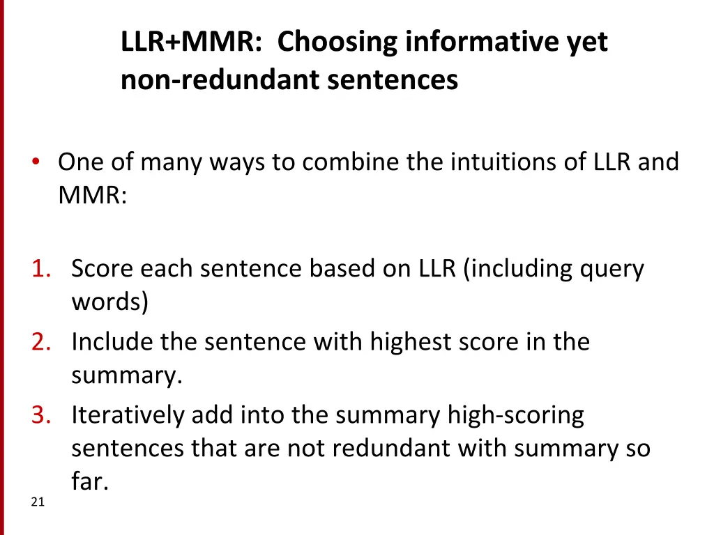 llr mmr choosing informative yet non redundant
