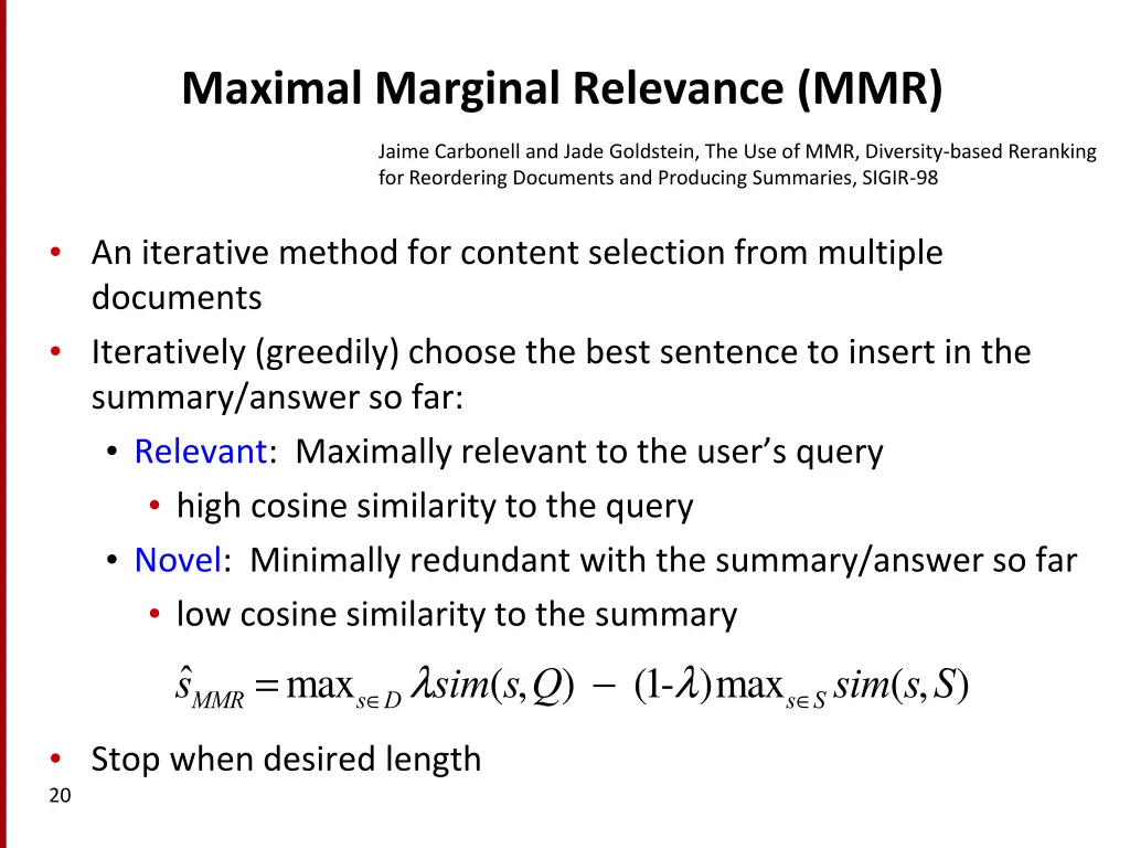 maximal marginal relevance mmr
