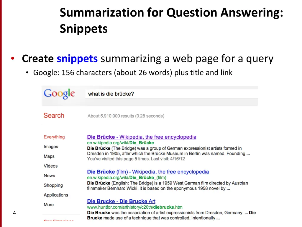 summarization for question answering snippets