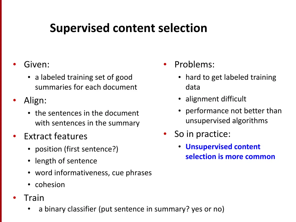 supervised content selection
