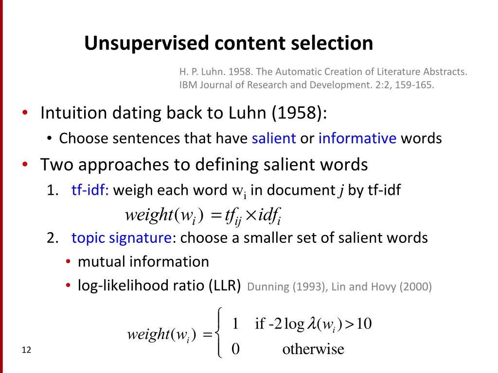 unsupervised content selection
