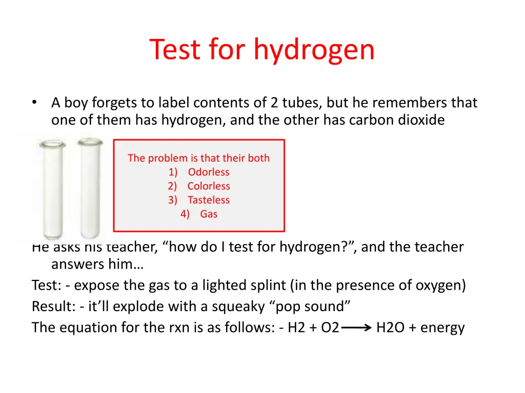 test for hydrogen