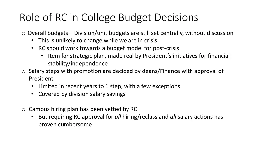 role of rc in college budget decisions 1