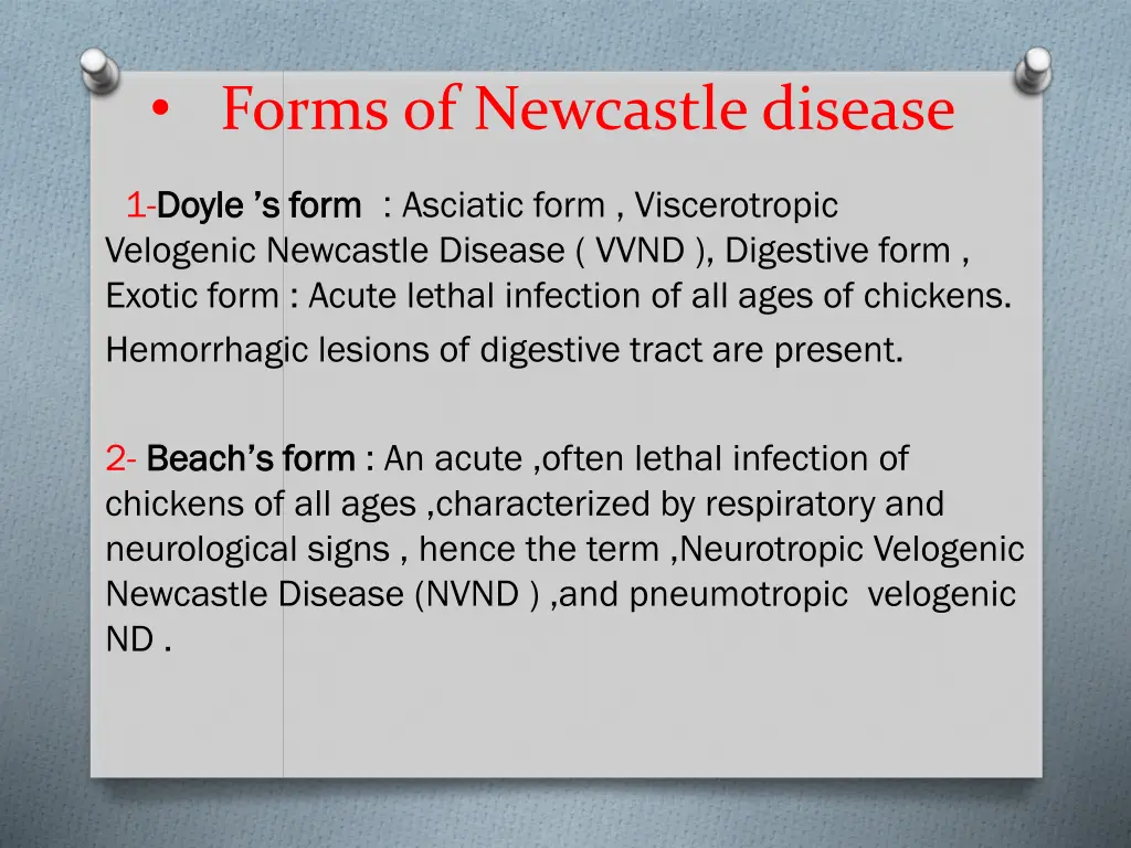 forms of newcastle disease