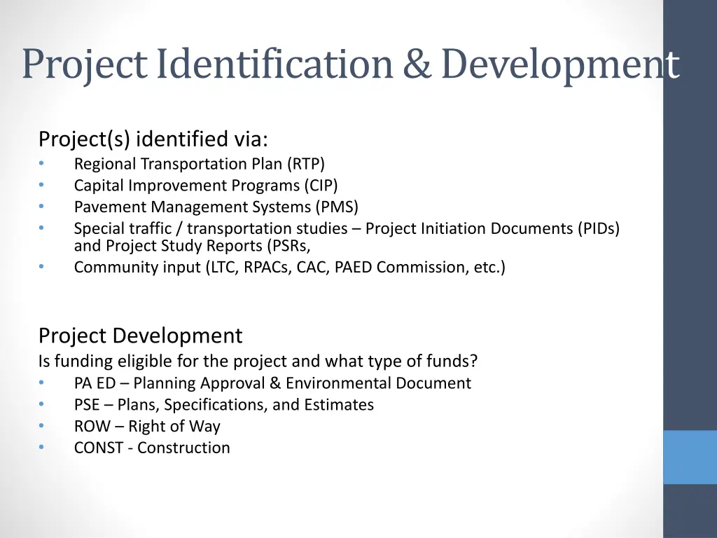 project identification development