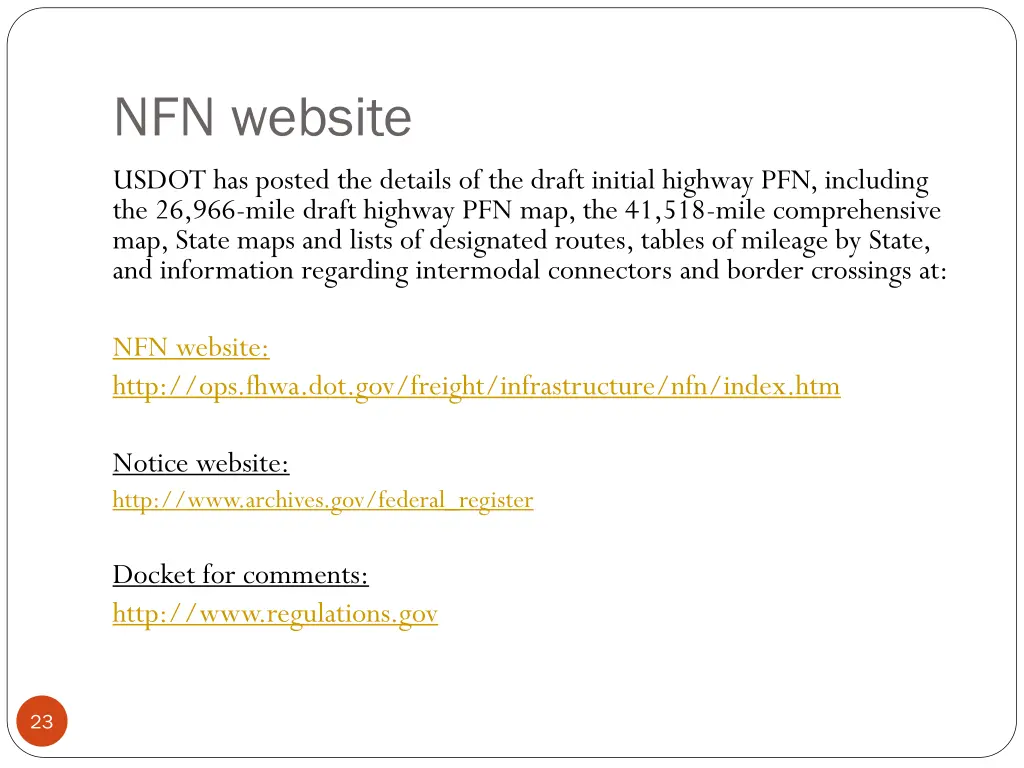 nfn website usdot has posted the details