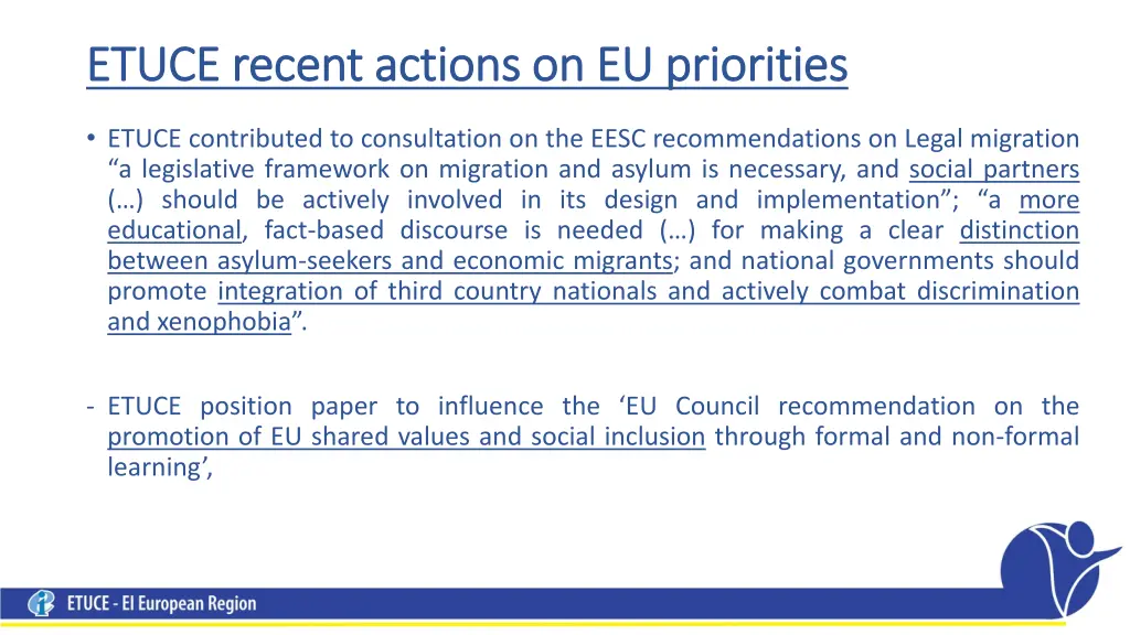 etuce recent actions on eu priorities etuce
