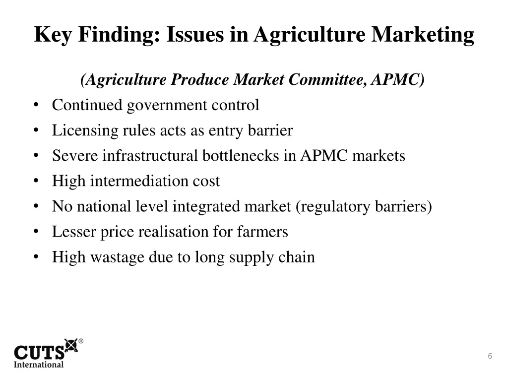 key finding issues in agriculture marketing