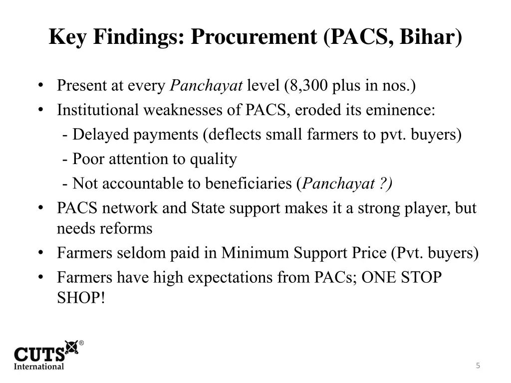 key findings procurement pacs bihar