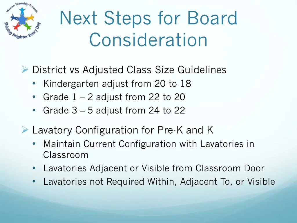 next steps for board consideration
