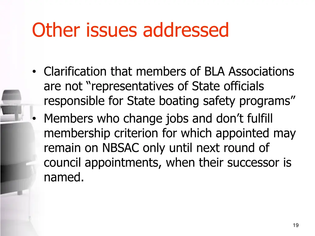 other issues addressed