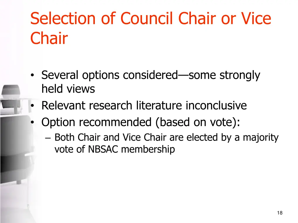 selection of council chair or vice chair
