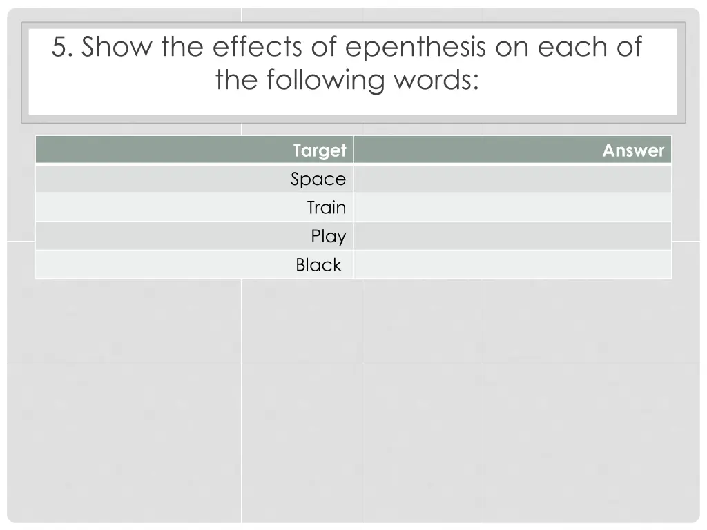 5 show the effects of epenthesis on each