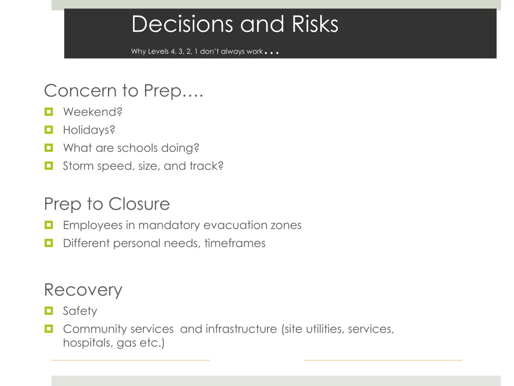 decisions and risks why levels