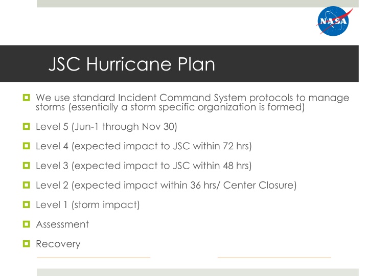 jsc hurricane plan