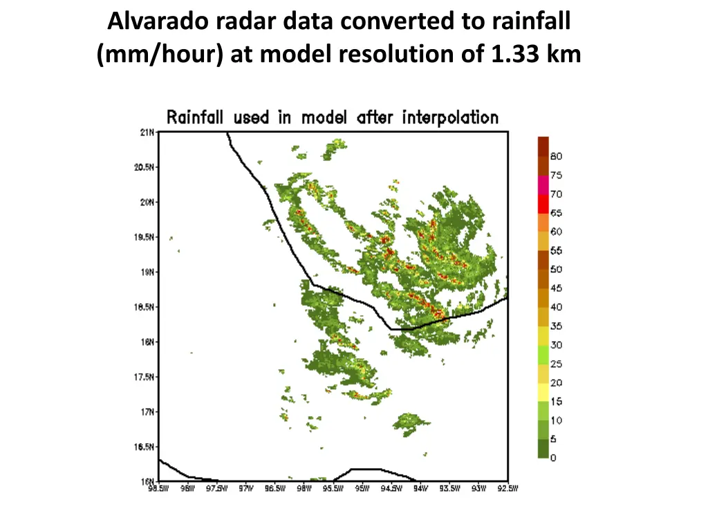 alvarado radar data converted to rainfall mm hour