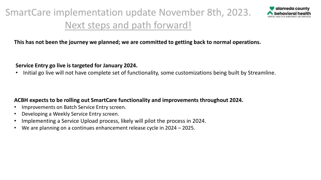 smartcare implementation update november 8th 2023 1