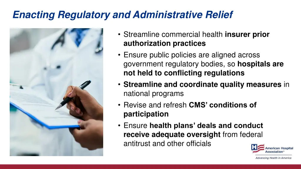 enacting regulatory and administrative relief
