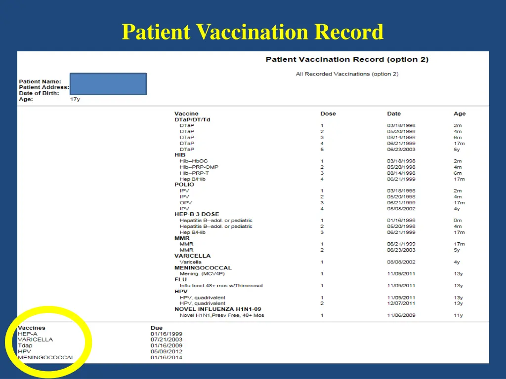 patient vaccination record