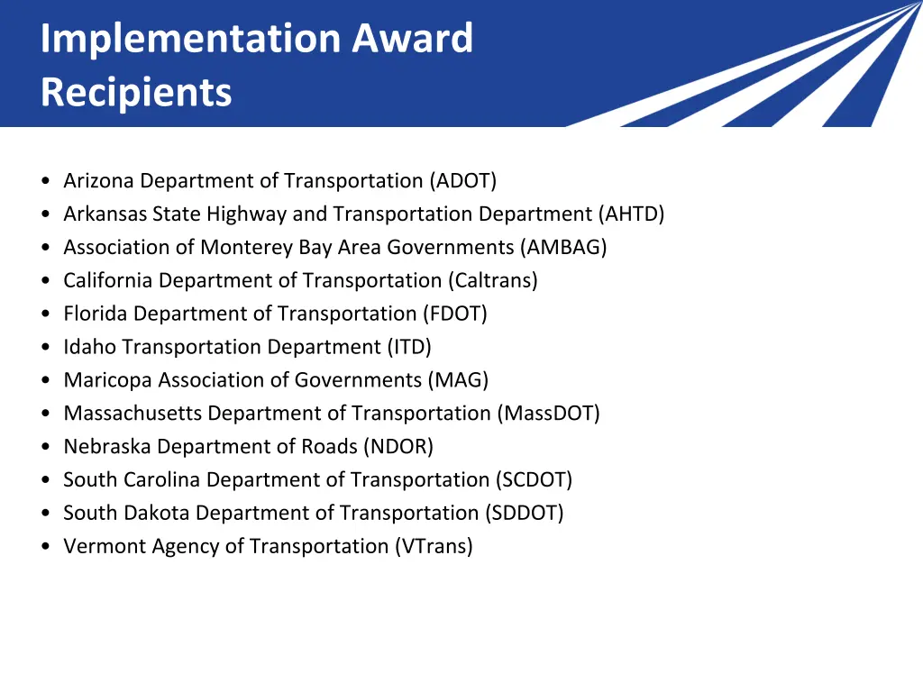 implementation award recipients