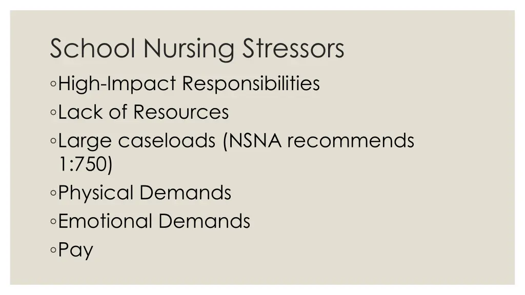 school nursing stressors high impact