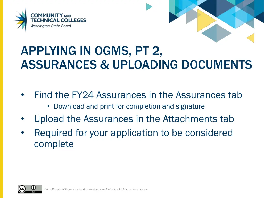 applying in ogms pt 2 assurances uploading