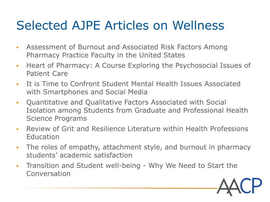 selected ajpe articles on wellness