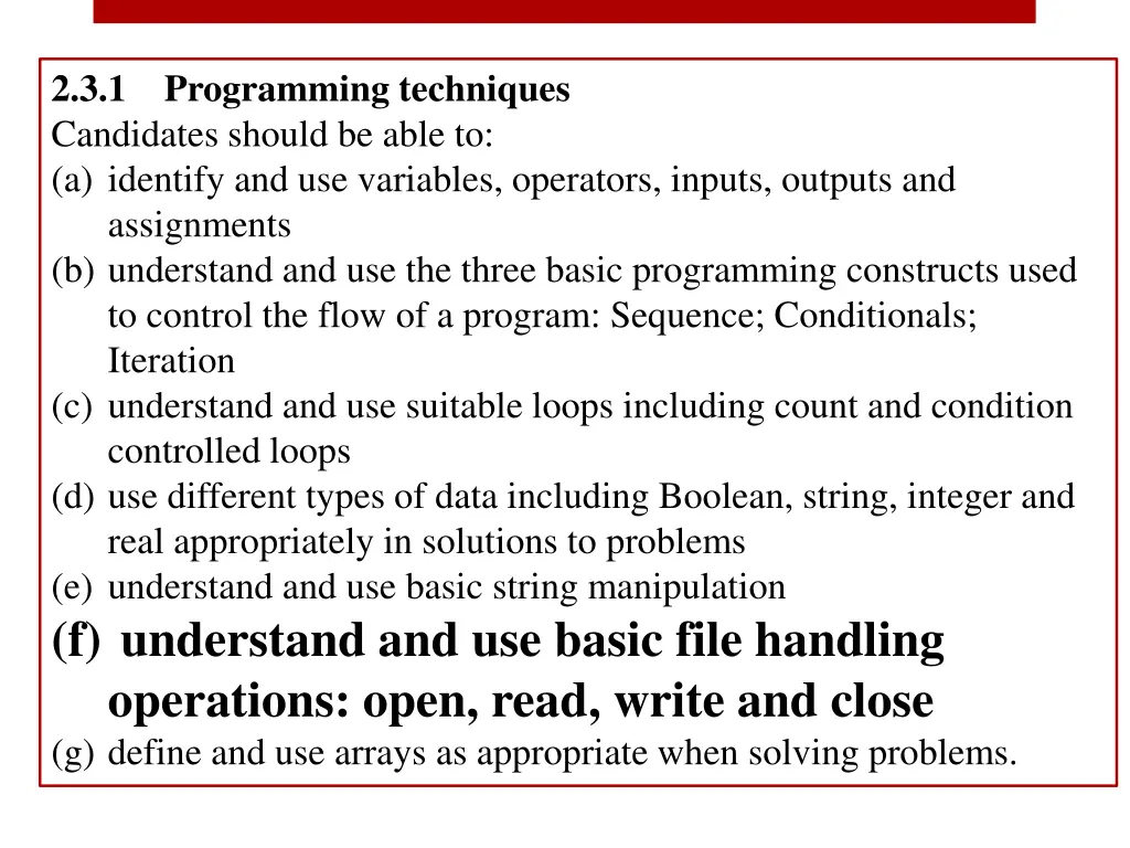 2 3 1 programming techniques candidates should