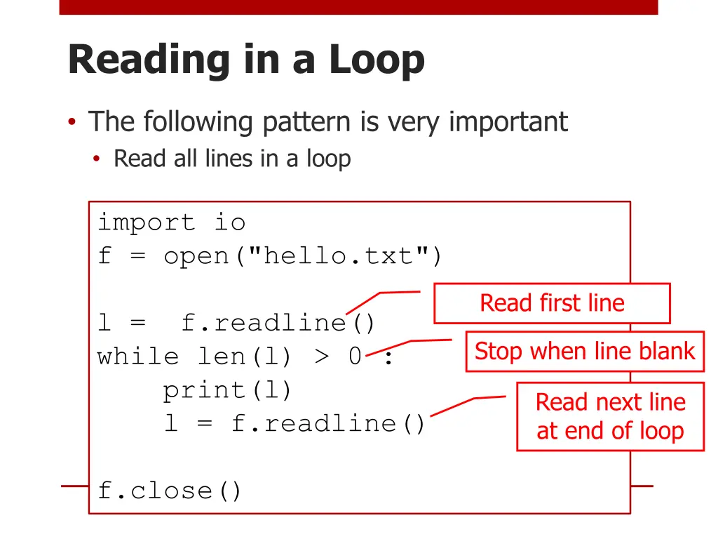 reading in a loop