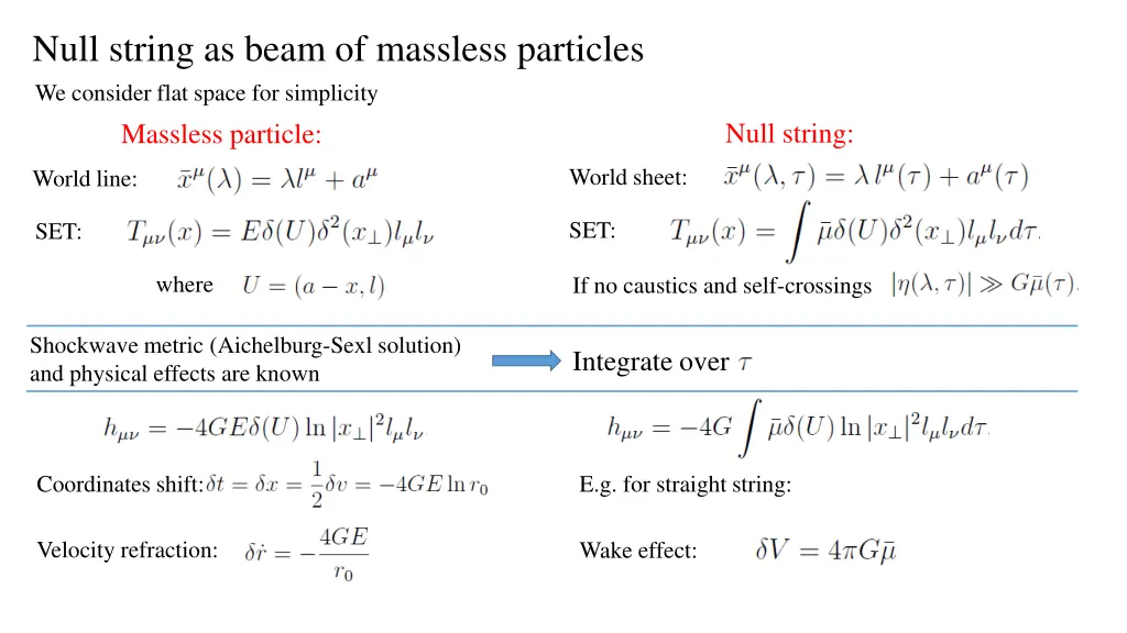 null string as beam of massless particles