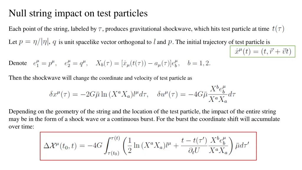 null string impact on test particles