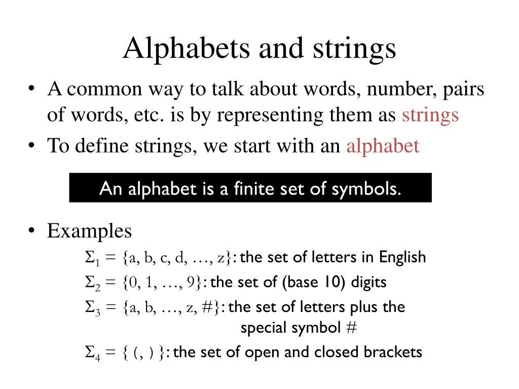alphabets and strings a common way to talk about