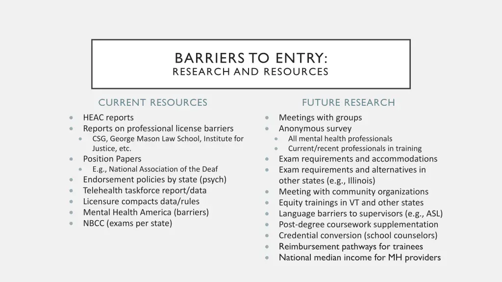 barriers to entry research and resources