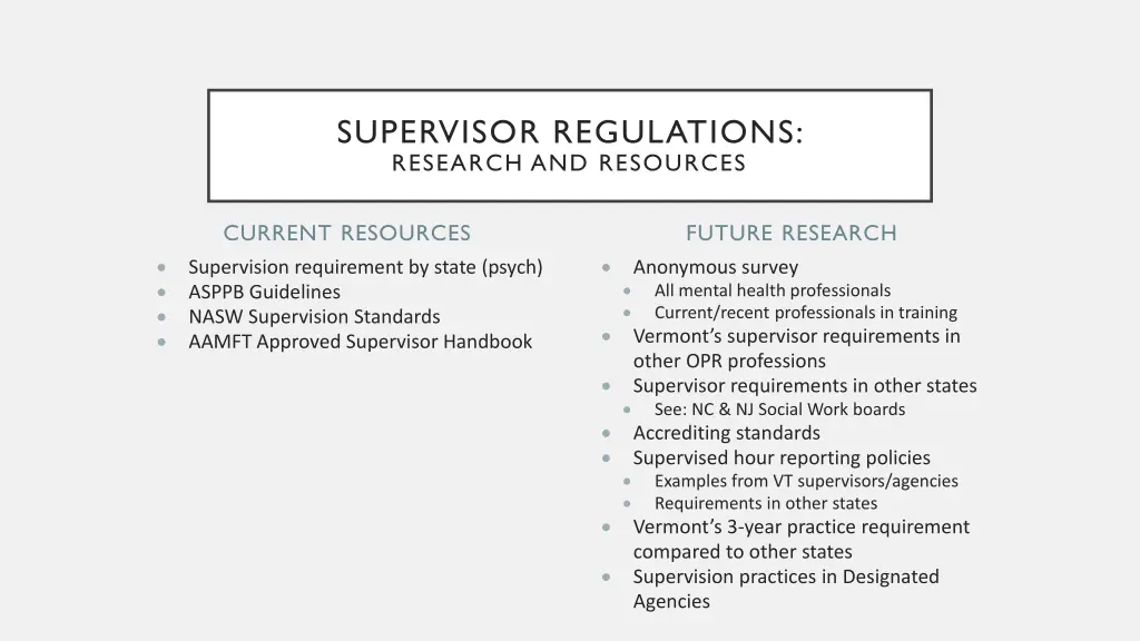 supervisor regulations research and resources
