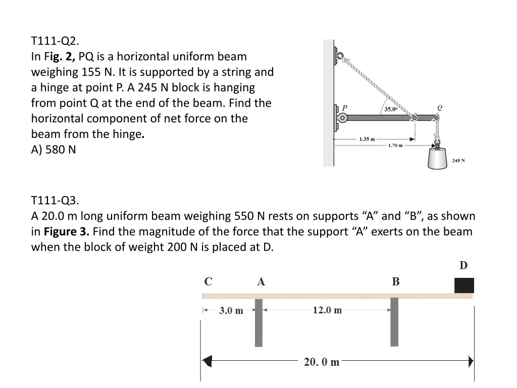 t111 q2 in f ig 2 pq is a horizontal uniform beam