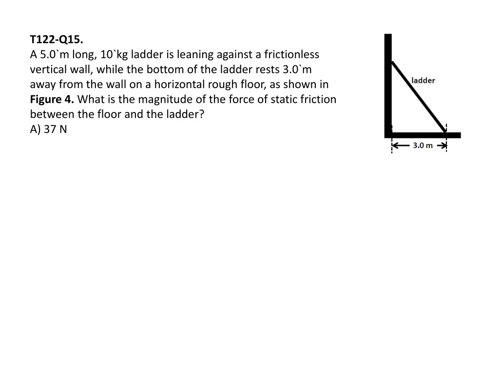 t122 q15 a 5 0 m long 10 kg ladder is leaning